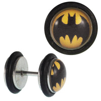 Load image into Gallery viewer, Fake Piercing Plug Edelstahl gelb Fledermaus schwarz Gummiring 7 mm - chic-net.de
