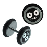 Load image into Gallery viewer, Fake Piercing Plug Edelstahl große Augen Schnurrhaare schwarz Gummiring 7 mm - chic-net.de
