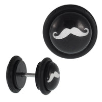 Load image into Gallery viewer, Fake Piercing Plug schwarz mit weißem Mustache Schurrbart Gummiring 7 mm - chic-net.de
