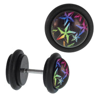 Load image into Gallery viewer, Fake Piercing Plug schwarz Sterne grün, lila, rot, gelb ,blau Gummiring 7 mm - chic-net.de
