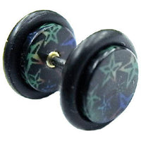 Cargar imagen en el visor de la galería, Fake Piercing Plug Tunnel Ohrstecker Unisex Acryl Scheibe Schmuck Gummiring 10 mm Sterne bunt schwarz - chic-net.de
