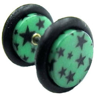 Load image into Gallery viewer, Fake Piercing Plug Tunnel Ohrstecker Unisex Acryl Scheibe Schmuck Gummiring 10 mm Sterne grün schwarz - chic-net.de

