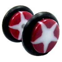 Load image into Gallery viewer, Fake Piercing Plug Tunnel Ohrstecker Unisex Acryl Scheibe Schmuck Gummiring 10 mm weiß rot Stern - chic-net.de
