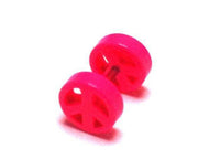 Cargar imagen en el visor de la galería, Fake Piercing Plug Tunnel Ohrstecker Unisex Kunststoff pink Peace Zeichen Schmuck klein - chic-net.de
