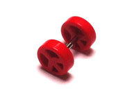 Load image into Gallery viewer, Fake Piercing Plug Tunnel Ohrstecker Unisex Kunststoff rot Peace Zeichen Schmuck - chic-net.de
