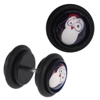 Load image into Gallery viewer, Fake Piercing Plug Tunnel Pinguin große Augen rote Schleife schwarz Gummiring 7 mm - chic-net.de
