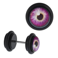 Load image into Gallery viewer, Fake Piercing Plug Tunnel Stein brauner Lila Strahlen Hintergrund schwarz Gummiring 7 mm - chic-net.de
