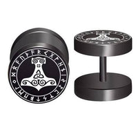 Load image into Gallery viewer, Fake Piercing Plug Viking schwarz Edelstahl 10mm.
