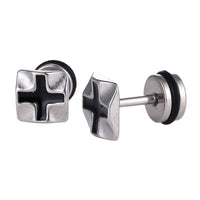 Load image into Gallery viewer, Fake Piercing Quadrat mit schwarzem Plus Zeichen Edelstahl Schraubverschluss silberfarben - chic-net.de
