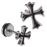 Load image into Gallery viewer, Fake Piercing schwarzes Kreuz Edelstahl Schraubverschluss silber Farben - chic-net.de
