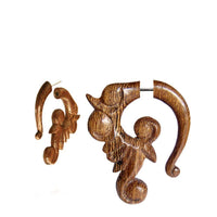 Cargar imagen en el visor de la galería, Fake Piercing Siamea Holz Ornament Schnörkel mittelbraun Maserung Organic Tribal - chic-net.de
