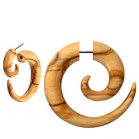 Cargar imagen en el visor de la galería, Fake Piercing Spirale hellbraun mit natürlicher Maserung Holz Edelstahlbügel Verschluss - chic-net.de
