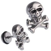Cargar imagen en el visor de la galería, Fake Piercing Totenkopf mit gekreuzten Knochen Edelstahl Schraubverschluss silbern - chic-net.de
