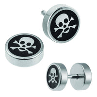 Load image into Gallery viewer, Fake Plug Piercing Edelstahl schwarz silber Totenkopf 8 mm rund Ohrstecker - chic-net.de
