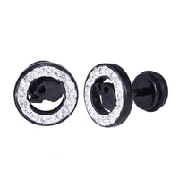 Load image into Gallery viewer, Fake Plug Piercing Edelstahl schwarz weißer Zirkonia Rand Totenkopf Schädel schwarz - chic-net.de
