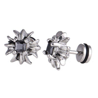 Load image into Gallery viewer, Fake Plug Piercing Edelstahl silberfarben Blume Zirkonia Stein schwarz rund - chic-net.de

