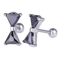 Load image into Gallery viewer, Fake Plug Piercing Edelstahl silberfarben Schleife Zirkonia Steine schwarz - chic-net.de
