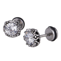 Load image into Gallery viewer, Fake Plug Piercing Edelstahl silberfarben Schnörkel Zirkonia Stein weiß rund - chic-net.de
