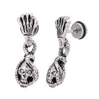 Load image into Gallery viewer, Fake Plug Piercing Edelstahl Skelett Hand Totenkopf mit Schlange Schraubverschluss - chic-net.de
