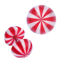 Cargar imagen en el visor de la galería, Fake Plug Piercing Halbkugel in rot-weiß gestreift aus Acryl und Edelstahl Stift 1mm - chic-net.de

