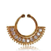 Cargar imagen en el visor de la galería, Fake Septum Piercing Nasenringe gelb golden Messing Brass Reihe von Glitzersteinen - chic-net.de
