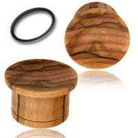 Load image into Gallery viewer, Flat Top Plug Olivenholz single flared Maserung Gummiring Tribal Holz Tunnel - chic-net.de
