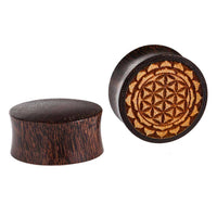 Load image into Gallery viewer, Flesh Plug Blume des Lebens Blütenrand Holz Tamarinde Jackfrucht double flared - chic-net.de
