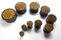 Load image into Gallery viewer, Flesh Plug Blume des Lebens Blütenrand Holz Tamarinde Jackfrucht double flared - chic-net.de
