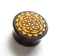 Load image into Gallery viewer, Flesh Plug Blume des Lebens Blütenrand Holz Tamarinde Jackfrucht double flared - chic-net.de
