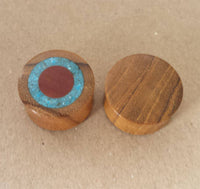 Load image into Gallery viewer, Flesh Plug Ringe Sawoholz crushed Türkis Teakholz Holz - chic-net.de
