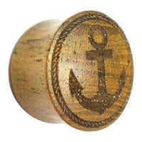 Load image into Gallery viewer, Flesh Plug Teakholz Anker Seil Ring double flared Lobe Dehner braun Gravur - chic-net.de
