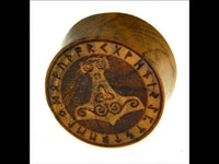 Load image into Gallery viewer, Flesh Plug Teakholz Mjölnir Triskele Runen double flared - chic-net.de
