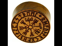 Load image into Gallery viewer, Flesh Plug Teakholz Vegvisir Runen Ring double flared - chic-net.de
