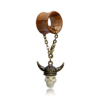 Load image into Gallery viewer, Flesh Tunnel Anhänger antik golden Messing Kette Karabiner Bone Viking Skull - chic-net.de
