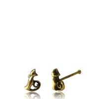 Load image into Gallery viewer, Gerader Nasenstecker 0,8 mm Nostril Tragus golden Katze Messing 8 mm lang - chic-net.de
