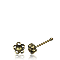 Load image into Gallery viewer, Gerader Nasenstecker Nostril Tragus antik golden Blume Bögen Messing 8 mm lang - chic-net.de
