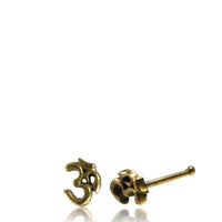Cargar imagen en el visor de la galería, Gerader Nasenstecker (oder Tragus) golden OM - Zeichen Brass Messing 8mm lang - chic-net.de
