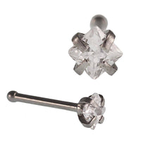 Load image into Gallery viewer, Gerader Nasenstecker silberfarben Edelstahl weiß Zirkonia viereckig 8mm lang - chic-net.de
