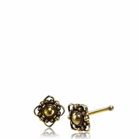 Load image into Gallery viewer, Gerader Nasenstecker Tragus antik golden Blüte eckig Messing 8 mm lang - chic-net.de

