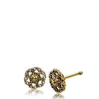 Load image into Gallery viewer, Gerader Nasenstecker Tragus golden Spiralbögen Blume Brass 8 mm lang - chic-net.de
