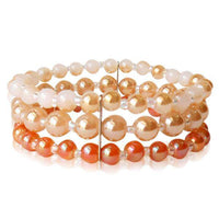 Cargar imagen en el visor de la galería, Glasperlen Armband creme orange gold dreilagig Perlen Gummiband verstellbar Perlenarmbänder - chic-net.de
