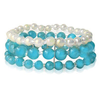Cargar imagen en el visor de la galería, Glasperlen Armband türkis weiß gold dreilagig Perlen Gummiband verstellbar Perlenarmbänder - chic-net.de
