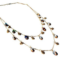 Load image into Gallery viewer, Glasperlen Kette gewunden oval Brass Blumen 81 cm zweilagig transparent bunt gold nickelfrei - chic-net.de
