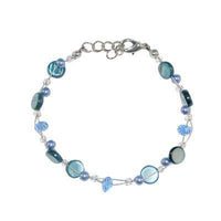 Cargar imagen en el visor de la galería, Glitzer Perlmutt Armband blau grau Perlen Scheiben rund Karabiner nickelfrei 18cm-20cm - chic-net.de
