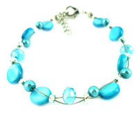 Cargar imagen en el visor de la galería, Glitzer Perlmutt Armband hellblau Perlen Scheiben rund Karabiner nickelfrei 18cm-20cm - chic-net.de
