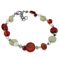 Cargar imagen en el visor de la galería, Glitzer Perlmutt Armband rot weiß pink Perlen Scheiben rund Karabiner nickelfrei 18cm-20cm - chic-net.de
