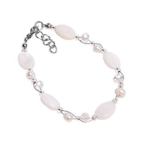 Cargar imagen en el visor de la galería, Glitzer Perlmutt Armband weiß oval Perlen Scheiben Damen Karabiner nickelfrei 18cm-20cm - chic-net.de
