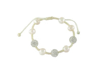 Cargar imagen en el visor de la galería, Glitzerkugel Armband Kristall weiß Zuchtperle Kugeln Perlen Damen Schmuck - chic-net.de
