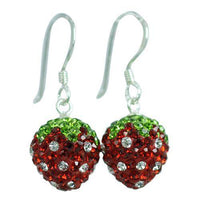 Load image into Gallery viewer, Glitzerkugel, Damenohrringe mit Kristallerdbeere, ca. 11mm Ø, Bügel aus 925er Sterlingsilber - chic-net.de
