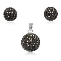 Load image into Gallery viewer, Glitzerschmuckset Black Diamond grau Kristall Glitzerkugel Anhänger Ohrstecker Zirkonia 925 Silber - chic-net.de
